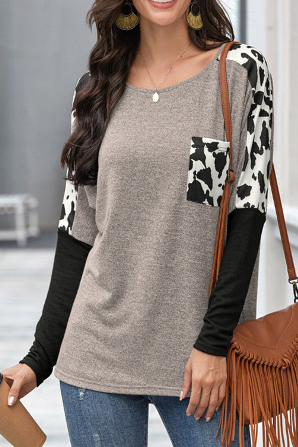 Women Round Neck Elegant Pattern Soft Sweatshirt
