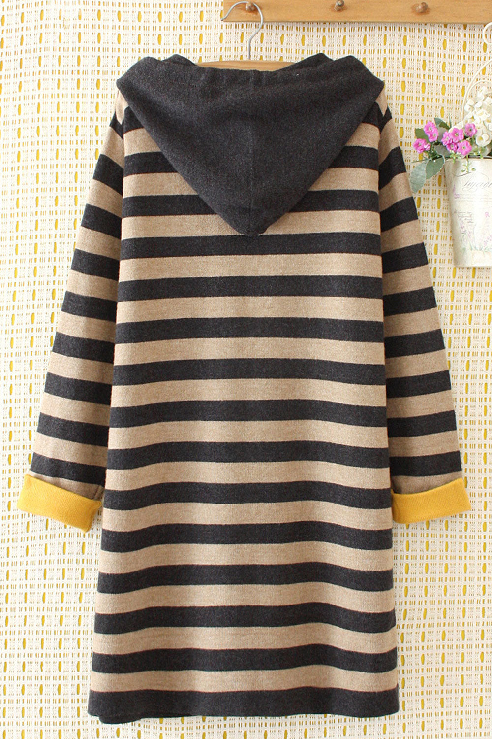 Women Mid Length Striped Pattern Casual Stylish Hoodie
