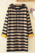 Women Mid Length Striped Pattern Casual Stylish Hoodie