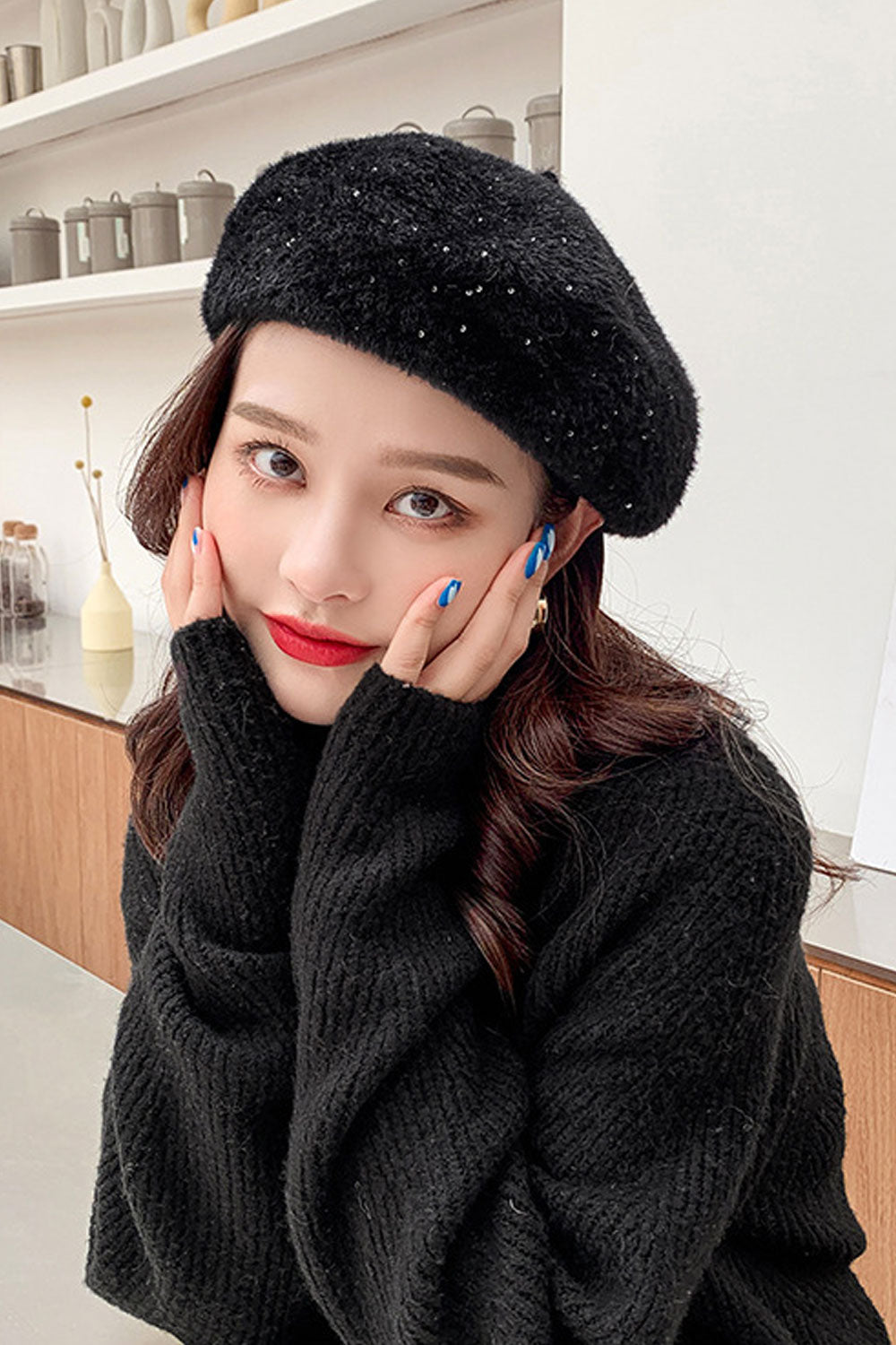 Women Shiny Small Sequins Decorated Beautiful Thick Beret Hat