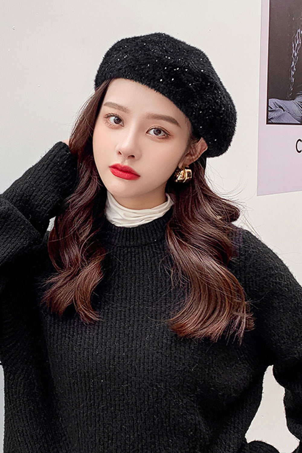 Women Shiny Small Sequins Decorated Beautiful Thick Beret Hat