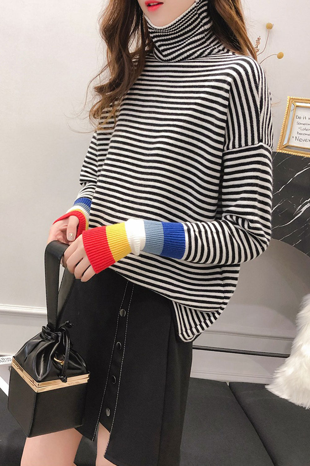 Women Long Sleeve Thick Comfortable Warm Turtle Neck Sweater
