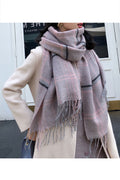 Women Plaid Pattern Comfortable Soft Tassel Decorated Winter Muffler