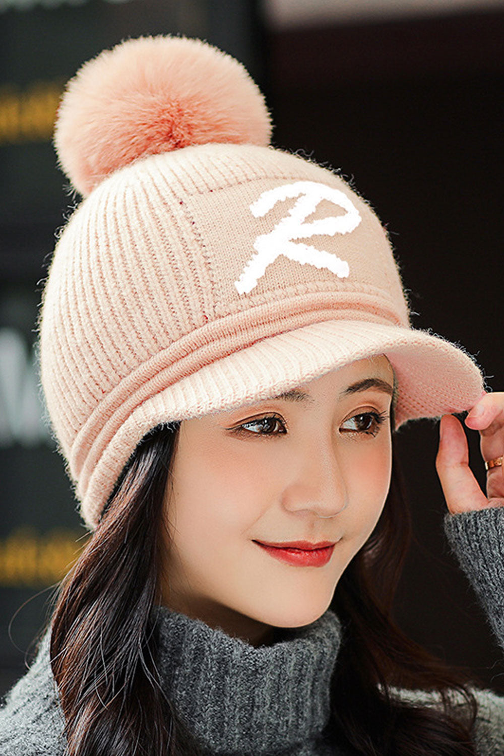 Women Hair Ball Decorated Letter Pattern Magnificent Beret Hat