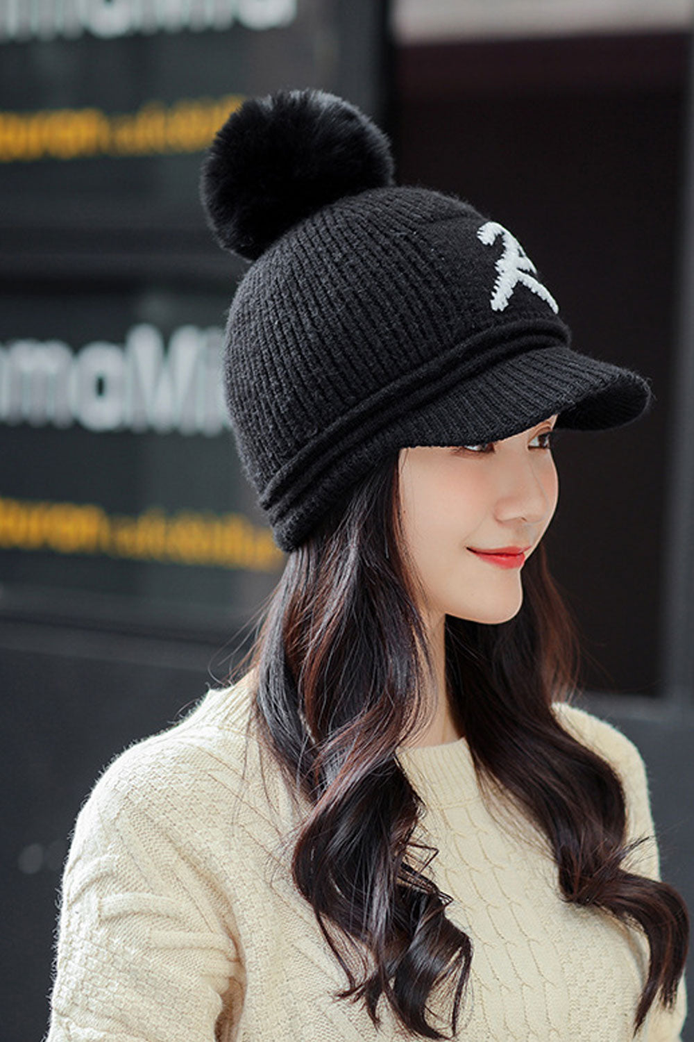 Women Hair Ball Decorated Letter Pattern Magnificent Beret Hat
