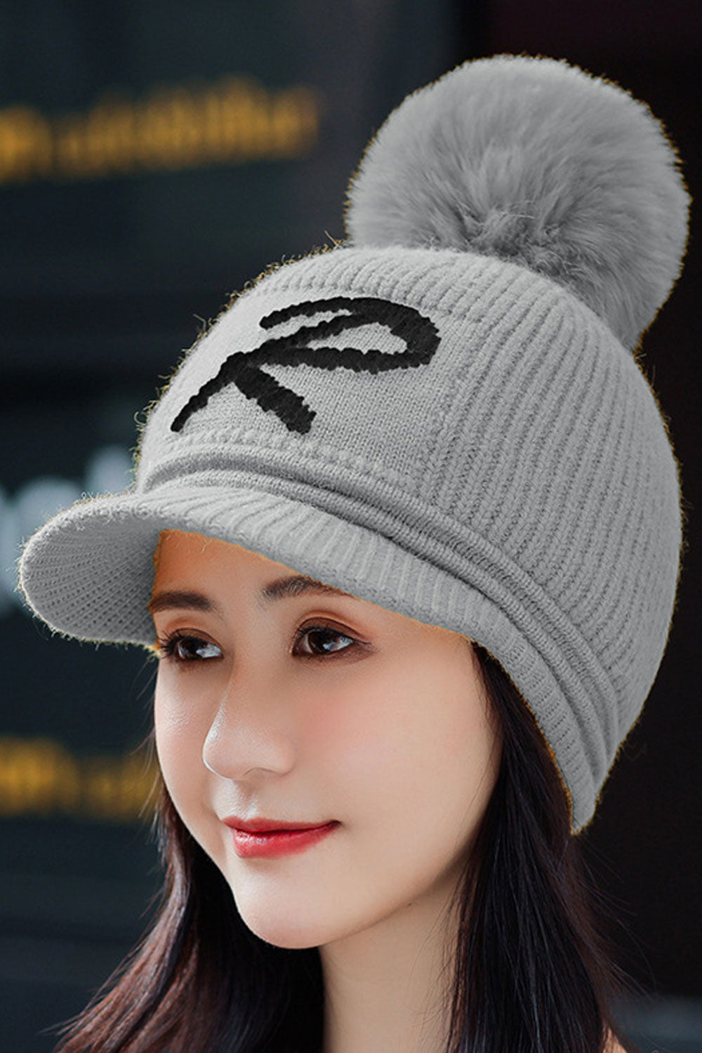 Women Hair Ball Decorated Letter Pattern Magnificent Beret Hat