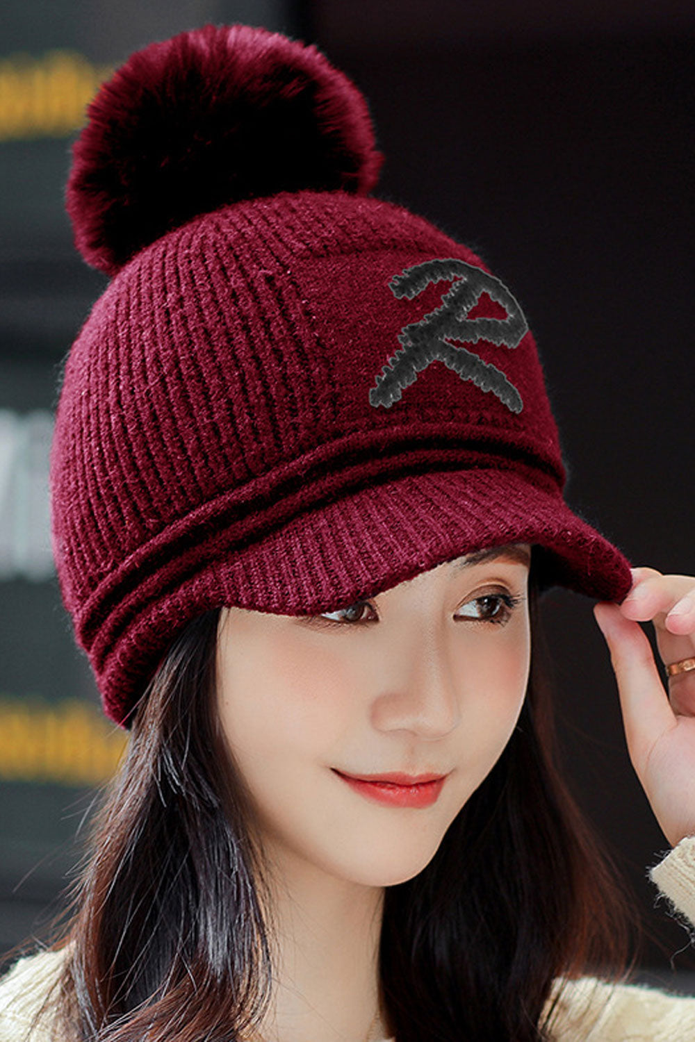 Women Hair Ball Decorated Letter Pattern Magnificent Beret Hat