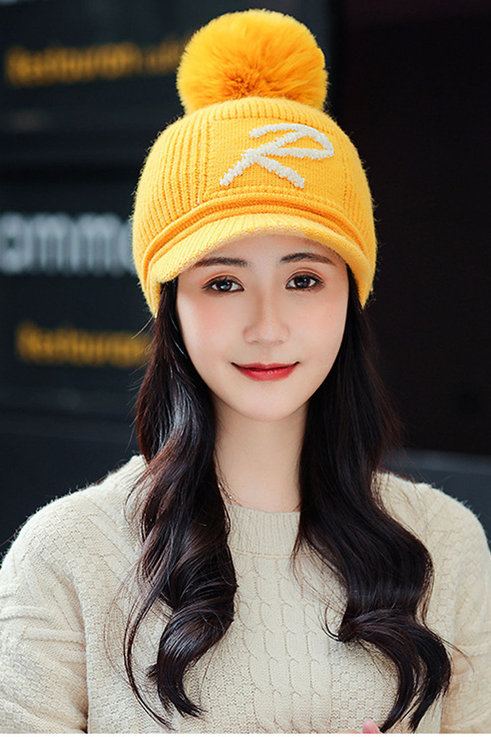 Women Hair Ball Decorated Letter Pattern Magnificent Beret Hat