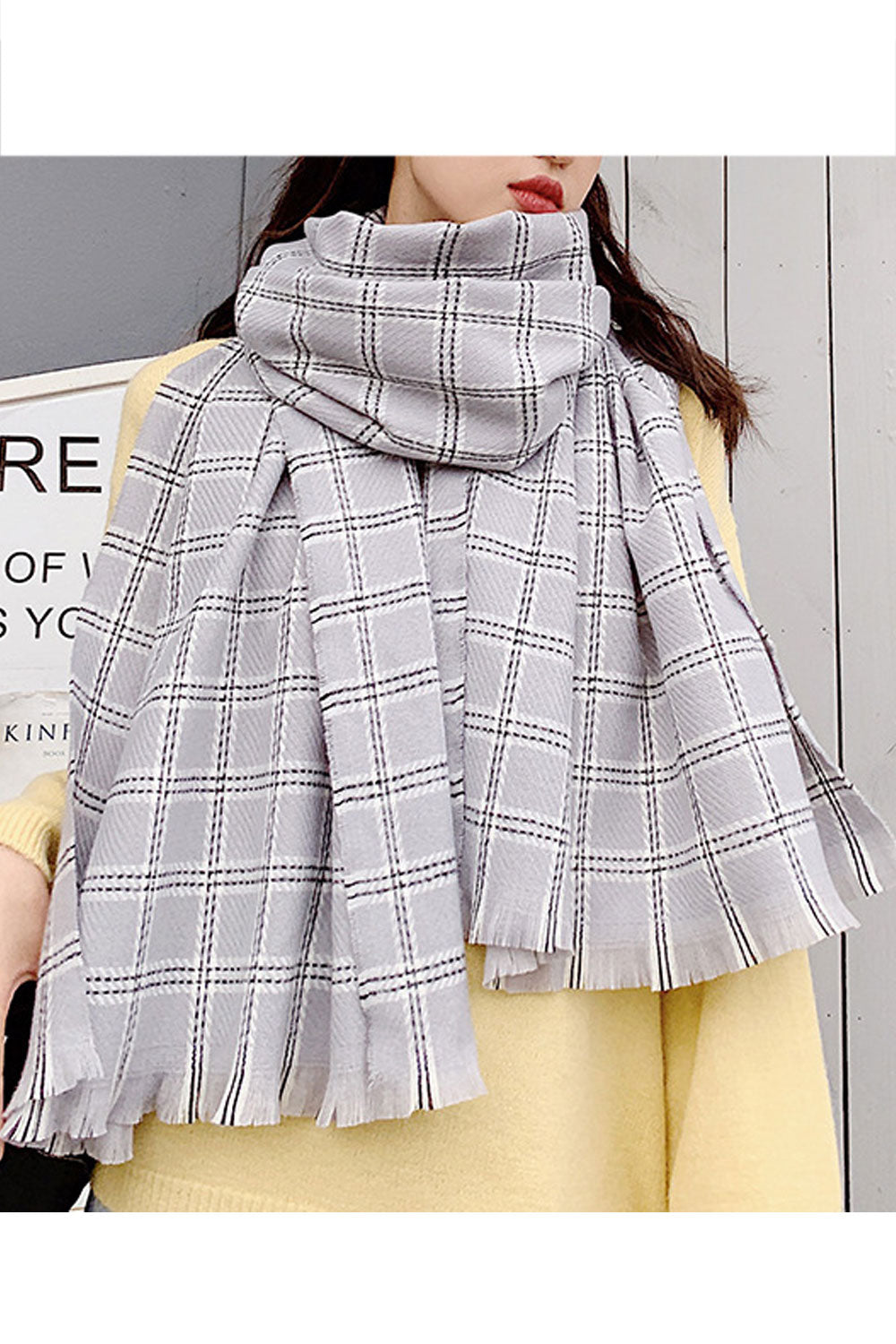 Women Plaid Pattern Winter Warm Casual Muffler