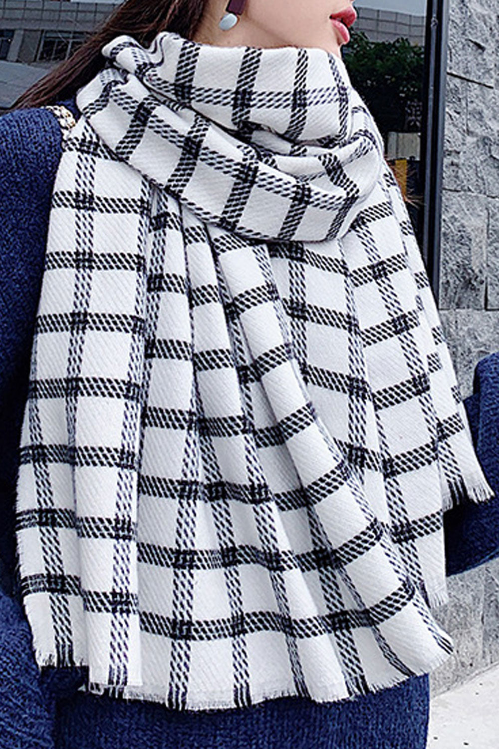 Women Plaid Pattern Winter Warm Casual Muffler