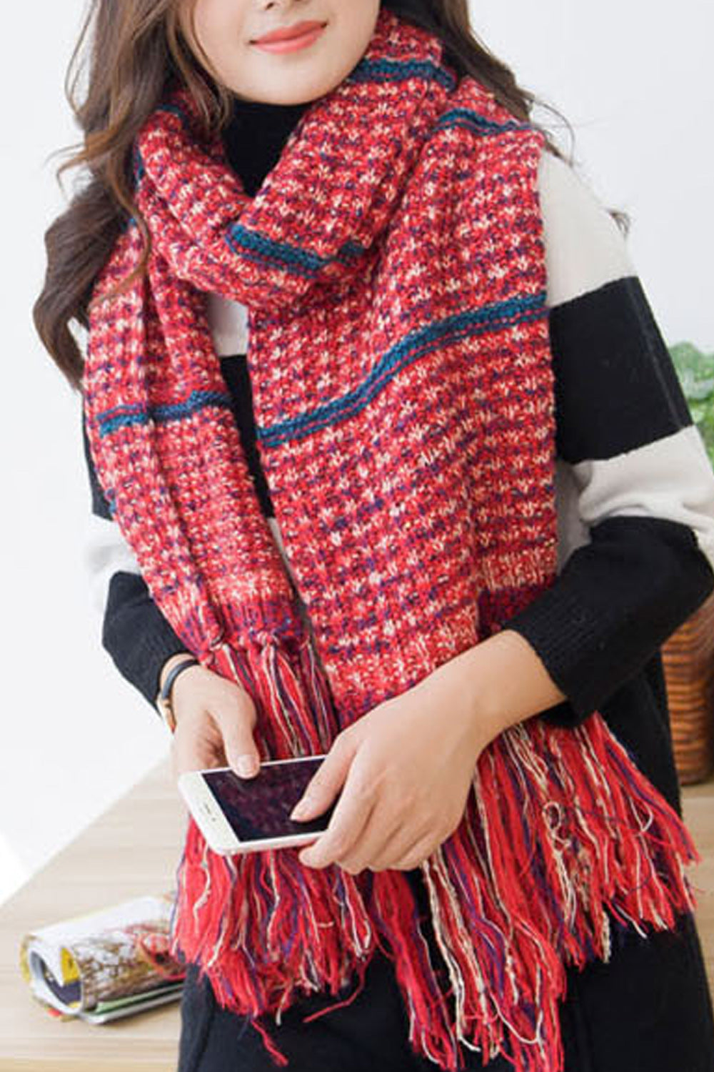 Women Long Length Soft Tassel Decorated Comfy Warm Muffler