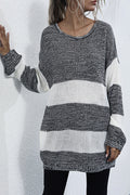 Women Casual Full Sleeve Thick Striped Color Matching Warm Sweater