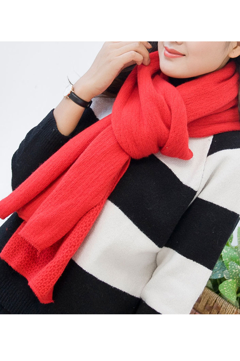 Women Simple Styled Solid Pattern Warm Long Length Cozy Muffler