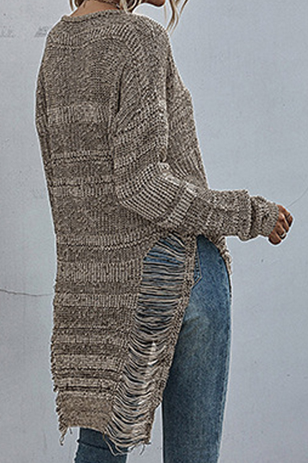 Women Hollow Crochet Round Neck Mid Length Warm Sweater