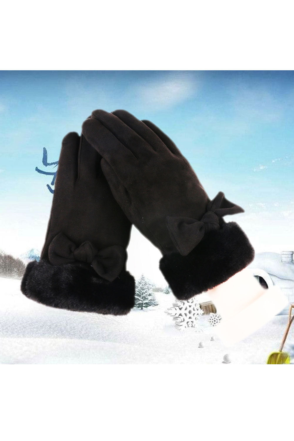 Women Soft Solid Colored Warm Winter Casual Windproof Suede Gloves