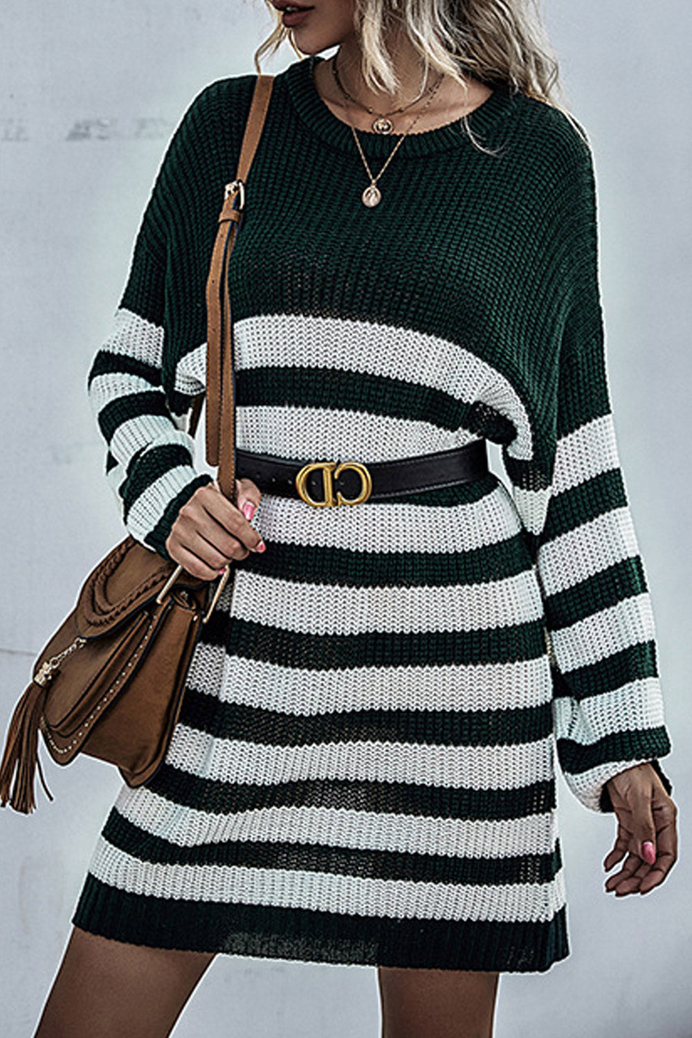 Women Thick & Warm Knitwear Striped Round Neck Sweater