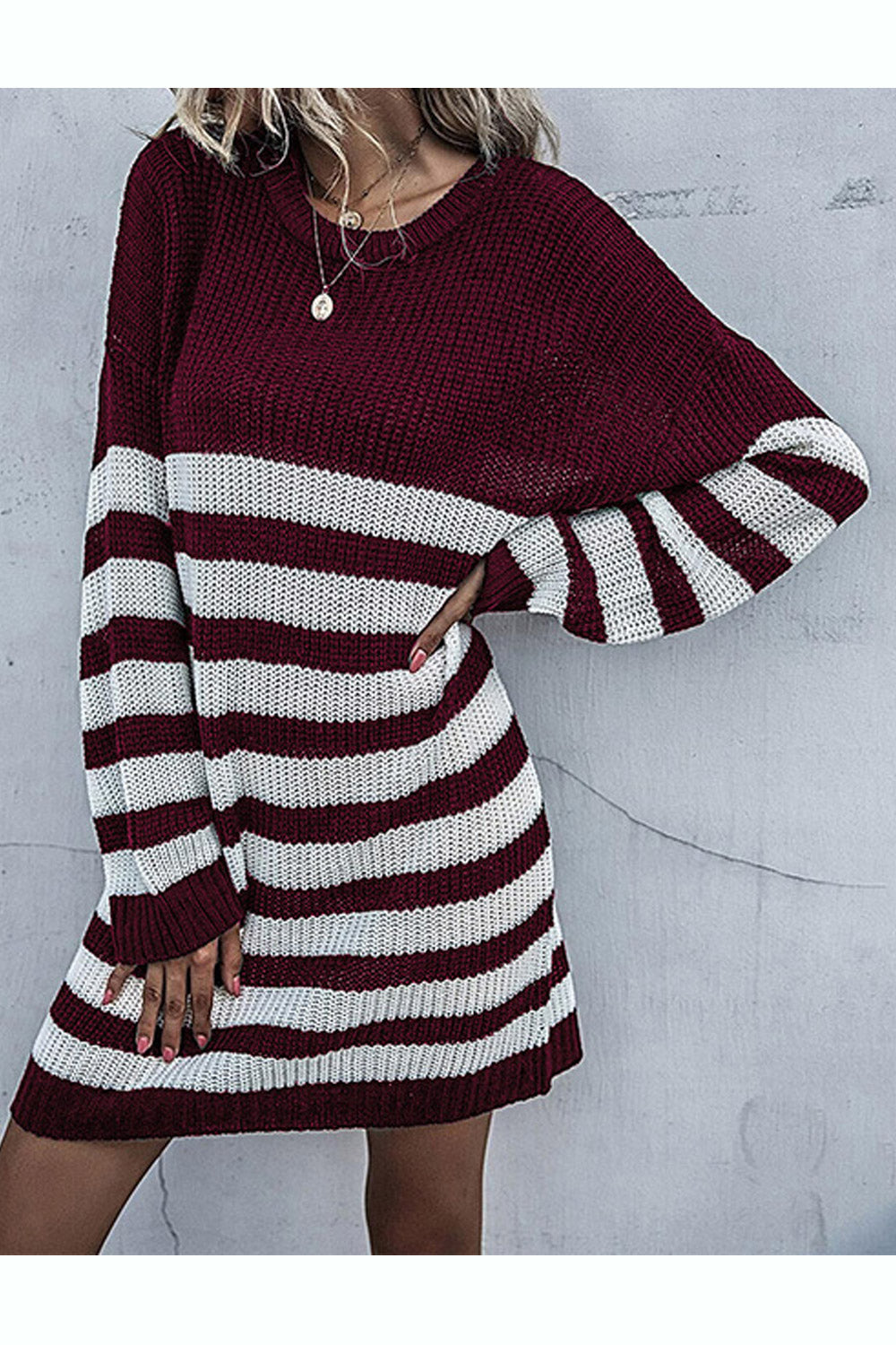 Women Thick & Warm Knitwear Striped Round Neck Sweater