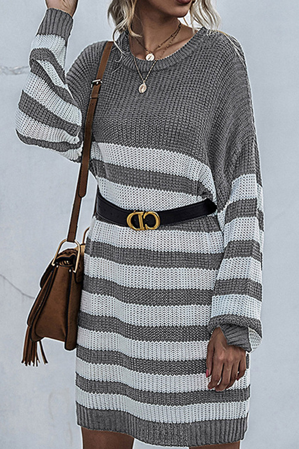 Women Thick & Warm Knitwear Striped Round Neck Sweater