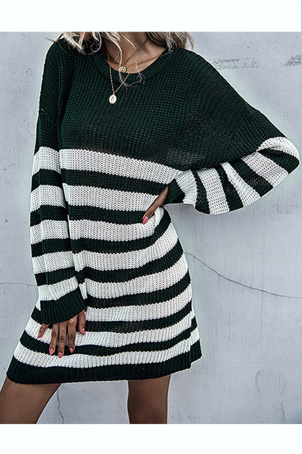 Women Thick & Warm Knitwear Striped Round Neck Sweater