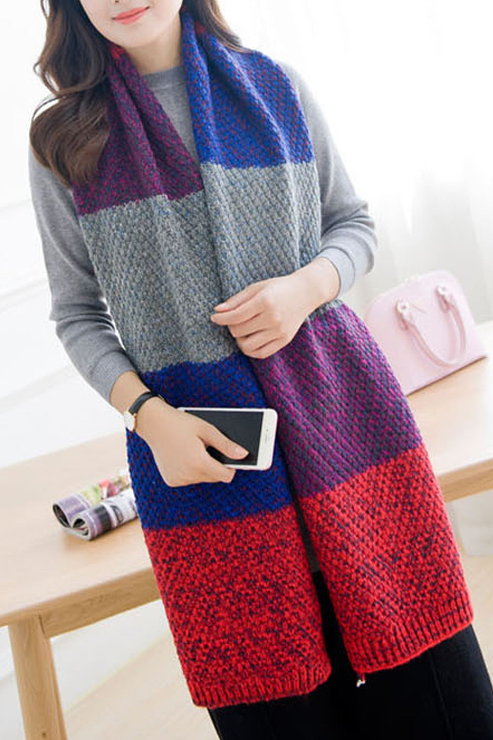 Women Thick Solid Pattern Casual Winter Breathable Muffler