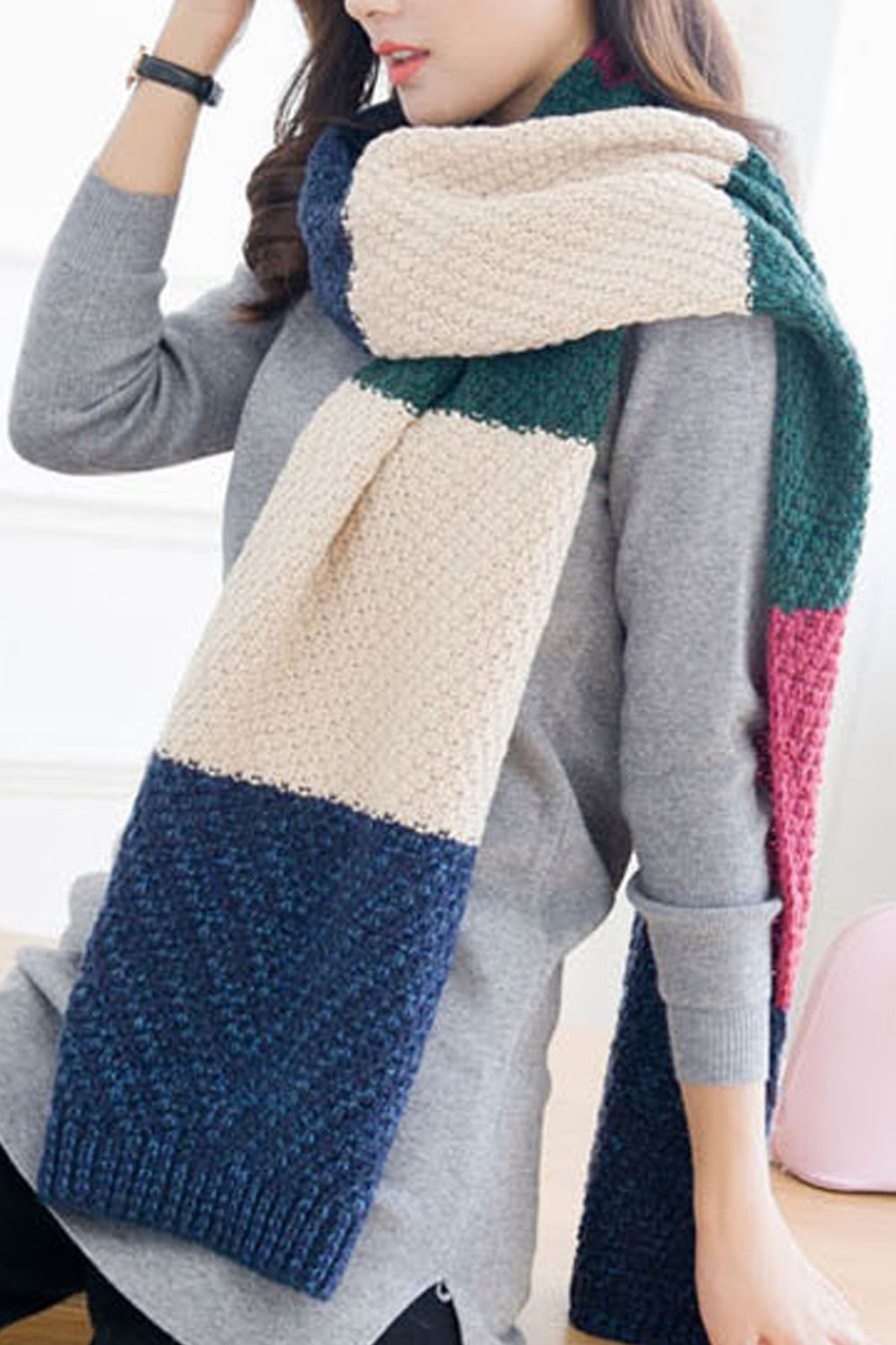 Women Thick Solid Pattern Casual Winter Breathable Muffler