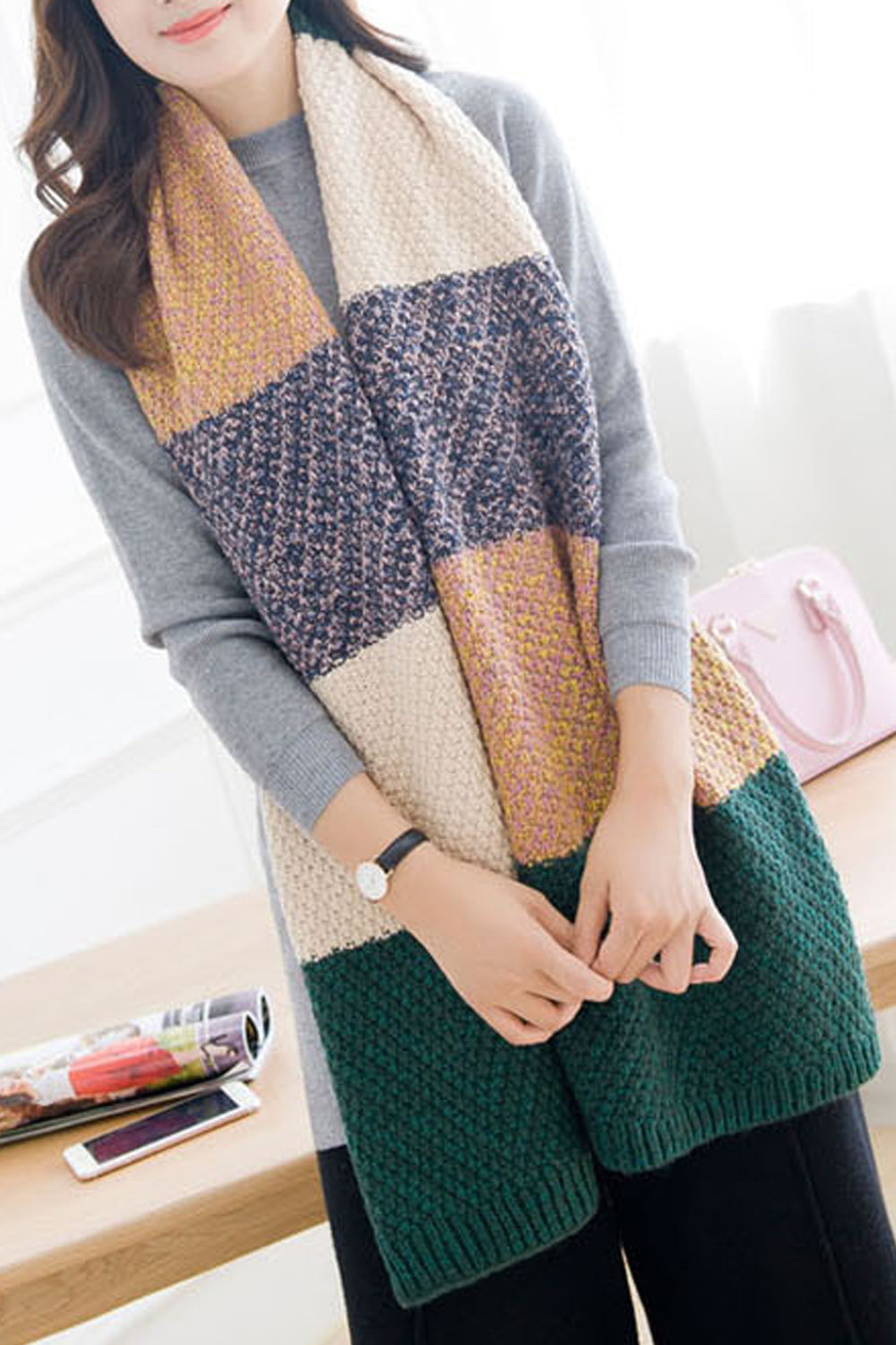 Women Thick Solid Pattern Casual Winter Breathable Muffler