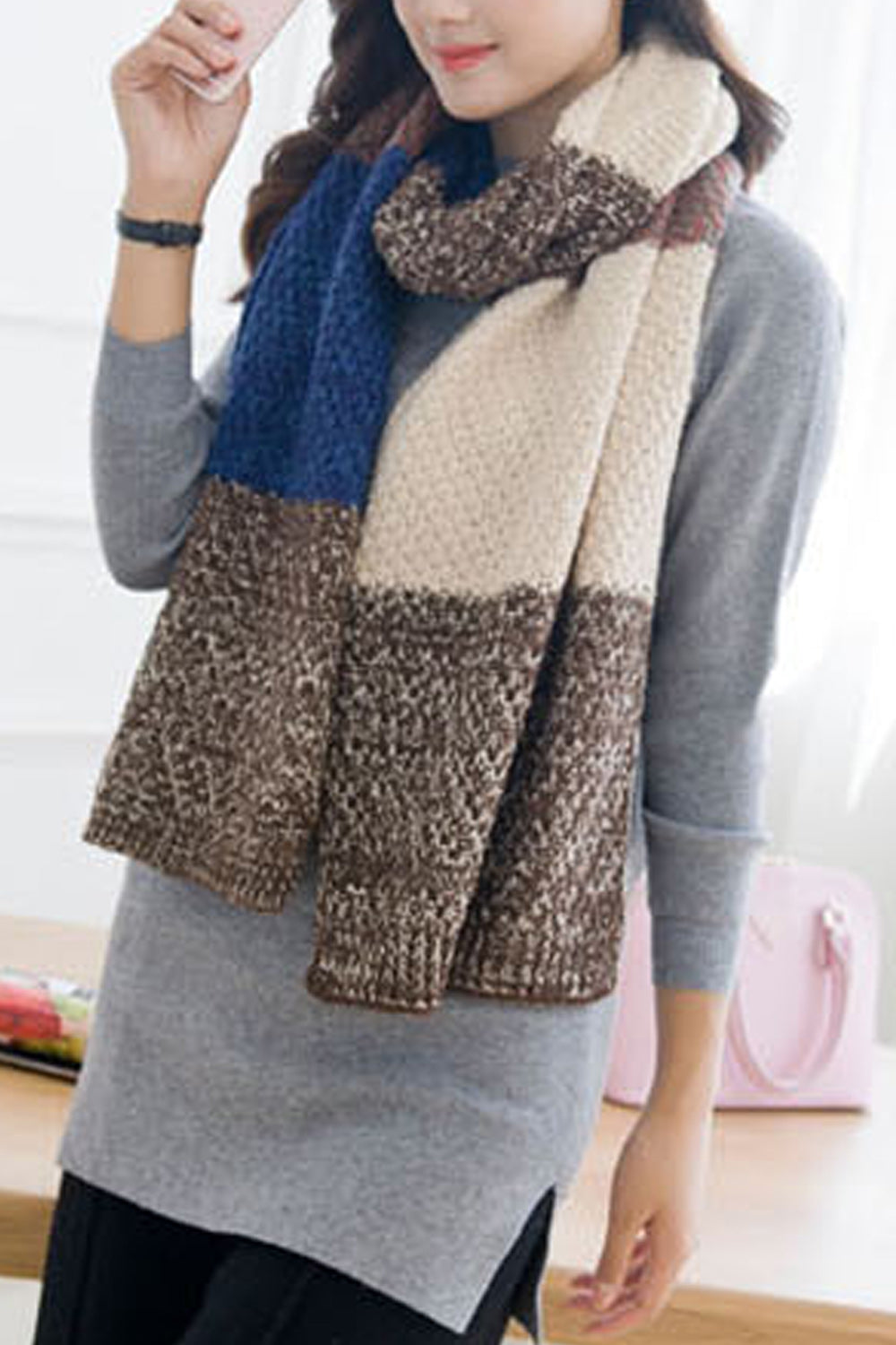 Women Thick Solid Pattern Casual Winter Breathable Muffler