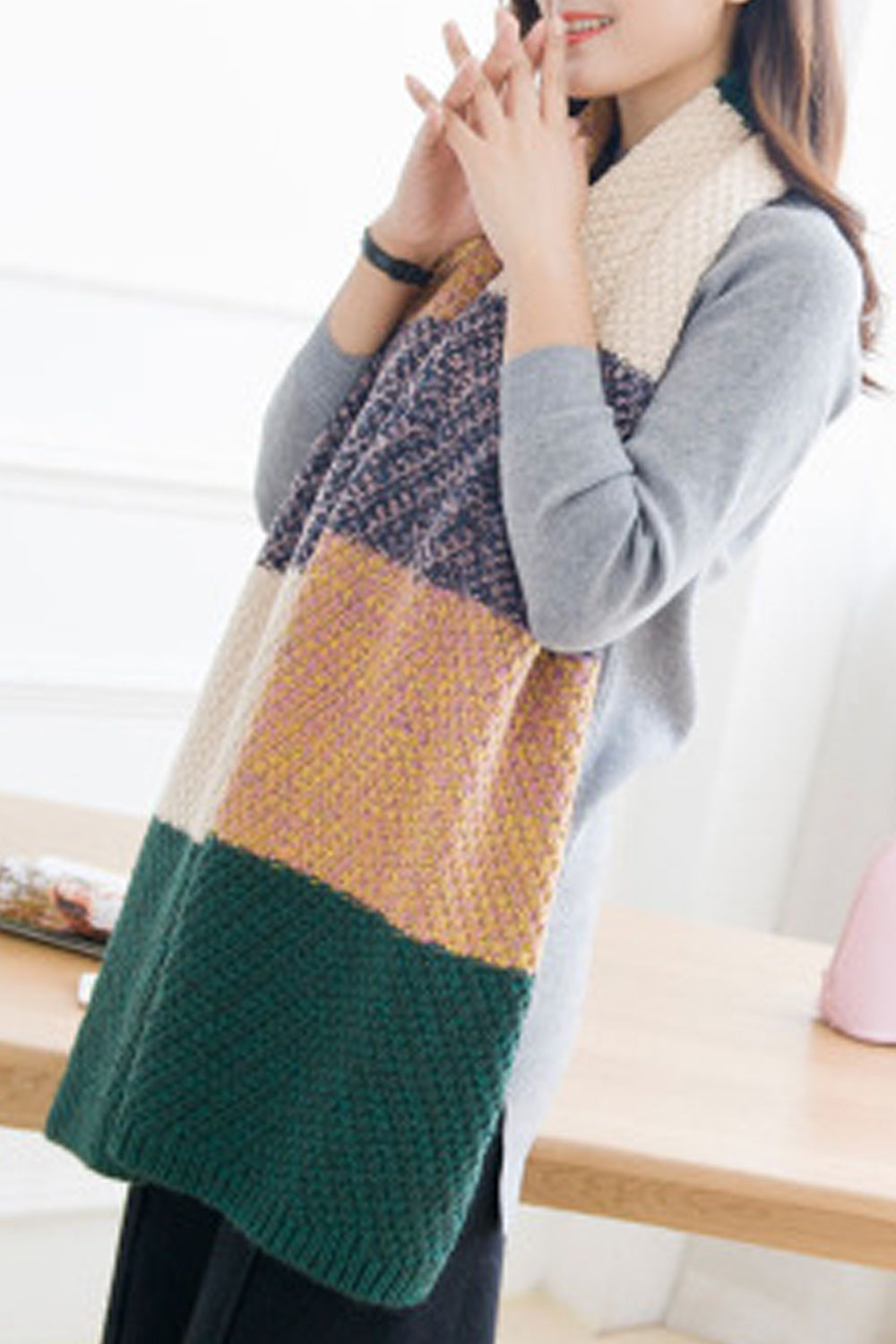 Women Thick Solid Pattern Casual Winter Breathable Muffler