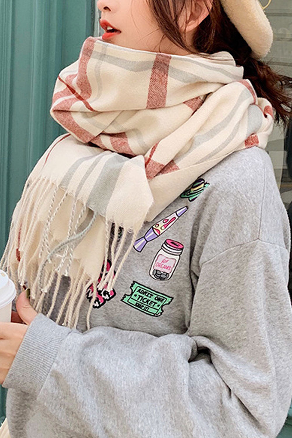 Women Decent Plaid Pattern Cozy Convenient Muffler