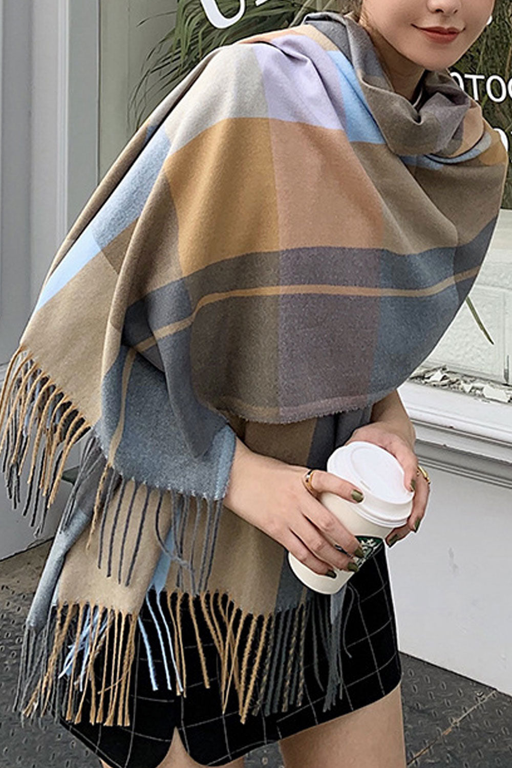 Women Decent Plaid Pattern Cozy Convenient Muffler