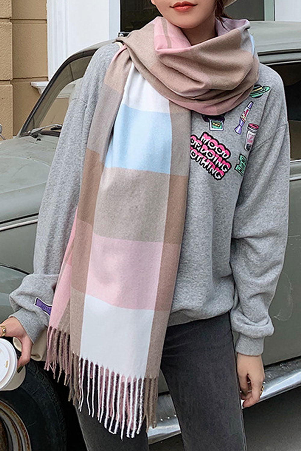 Women Decent Plaid Pattern Cozy Convenient Muffler