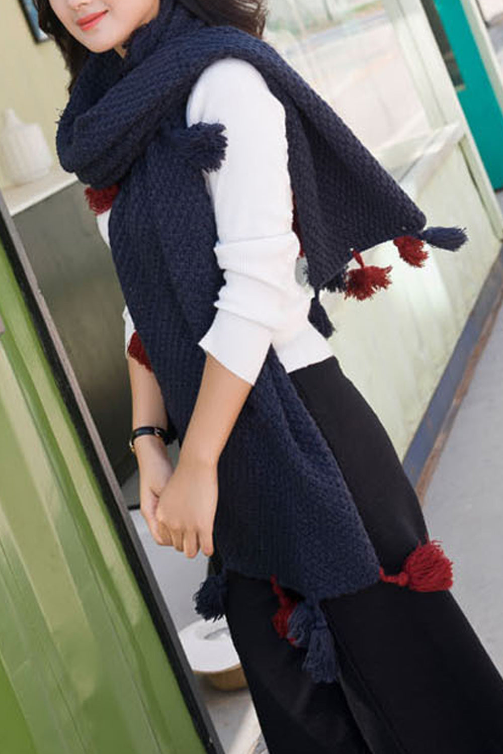 Women Tassel Ball Decorated Warm Winter Thick Muffler