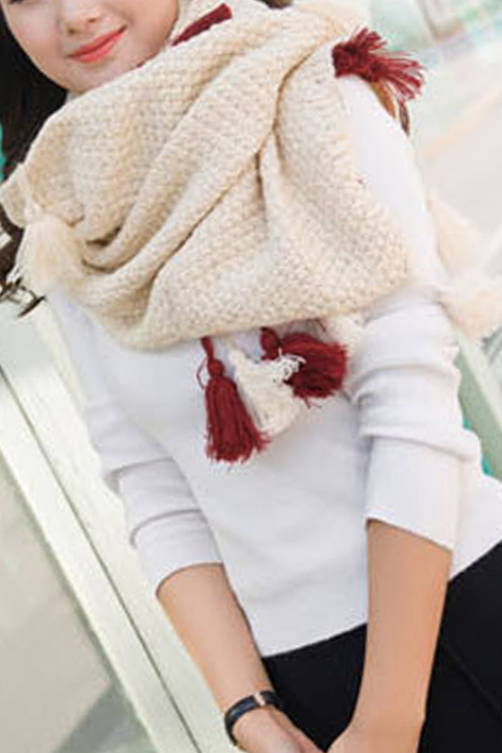 Women Tassel Ball Decorated Warm Winter Thick Muffler