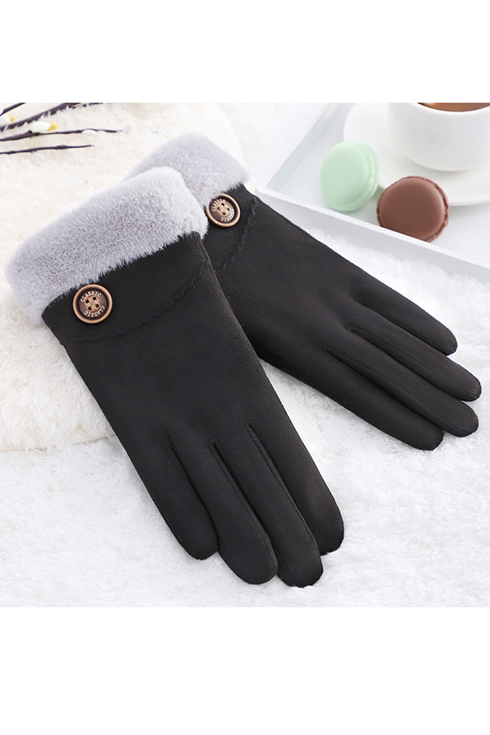 Women Elegant Solid Colored Comfortable Thick Winter Suede Gloves