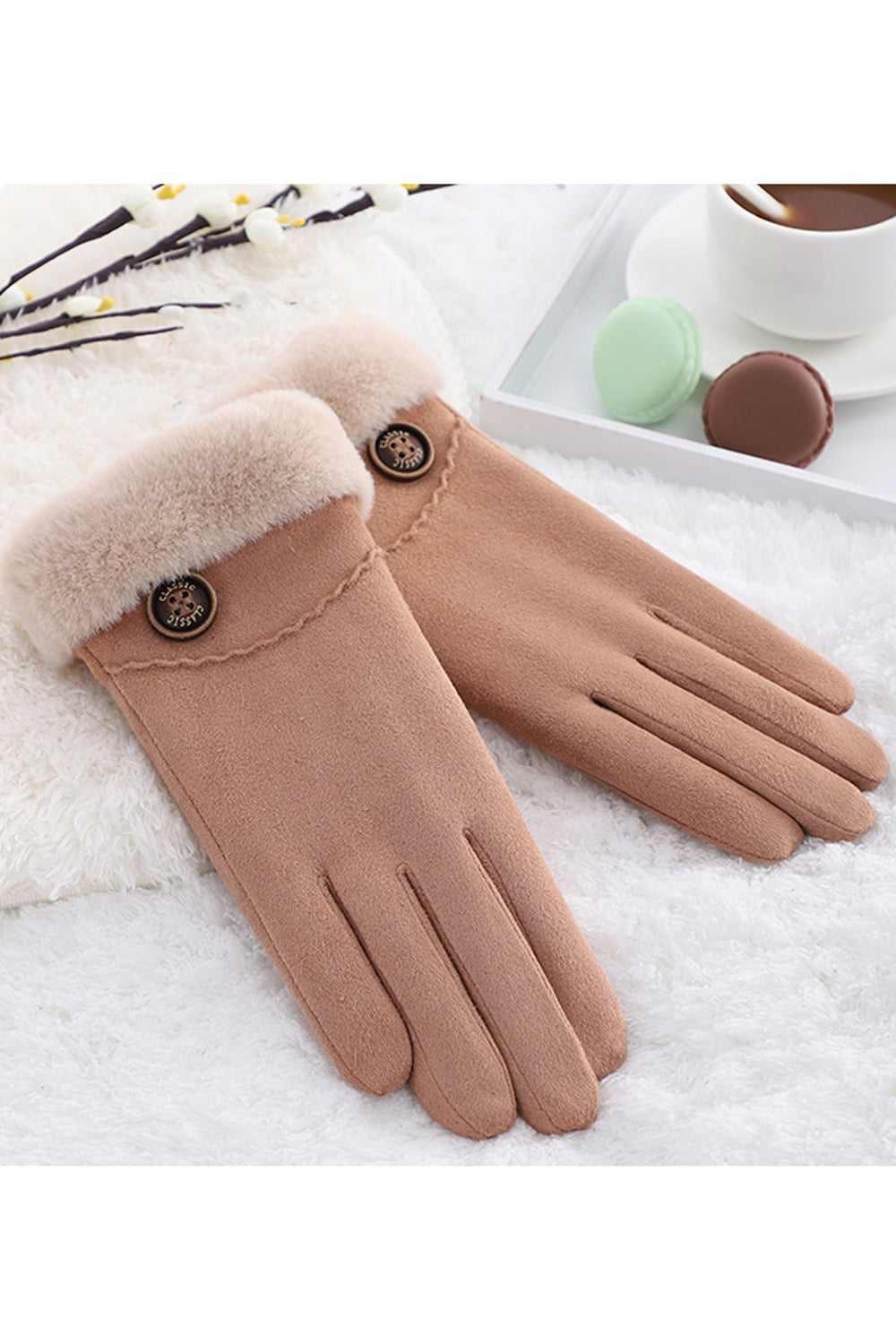 Women Elegant Solid Colored Comfortable Thick Winter Suede Gloves