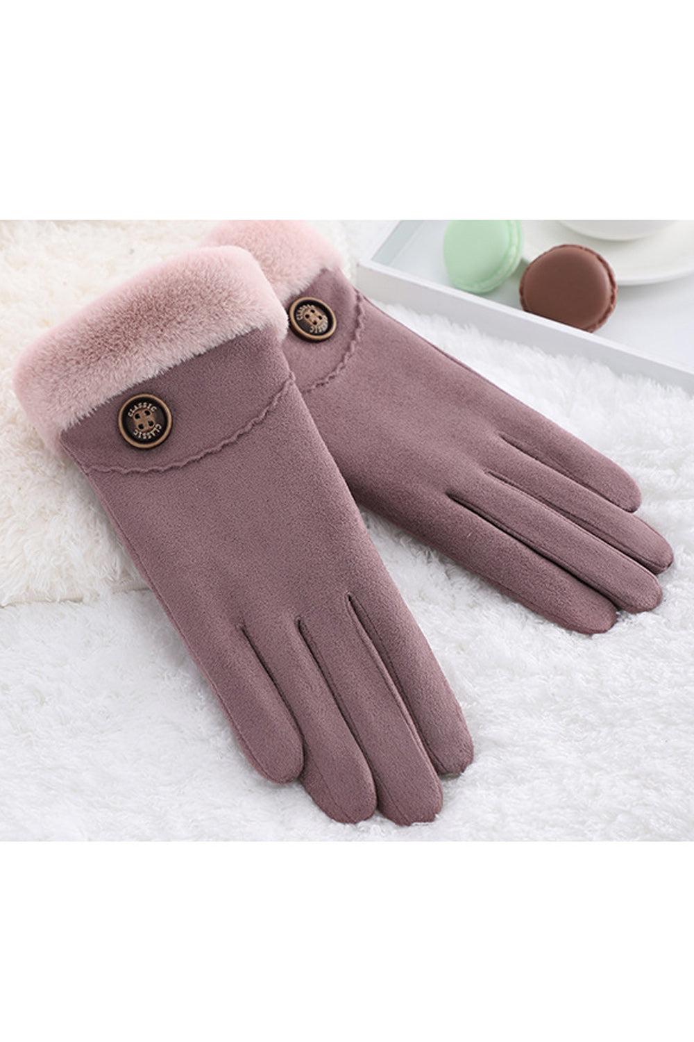 Women Elegant Solid Colored Comfortable Thick Winter Suede Gloves