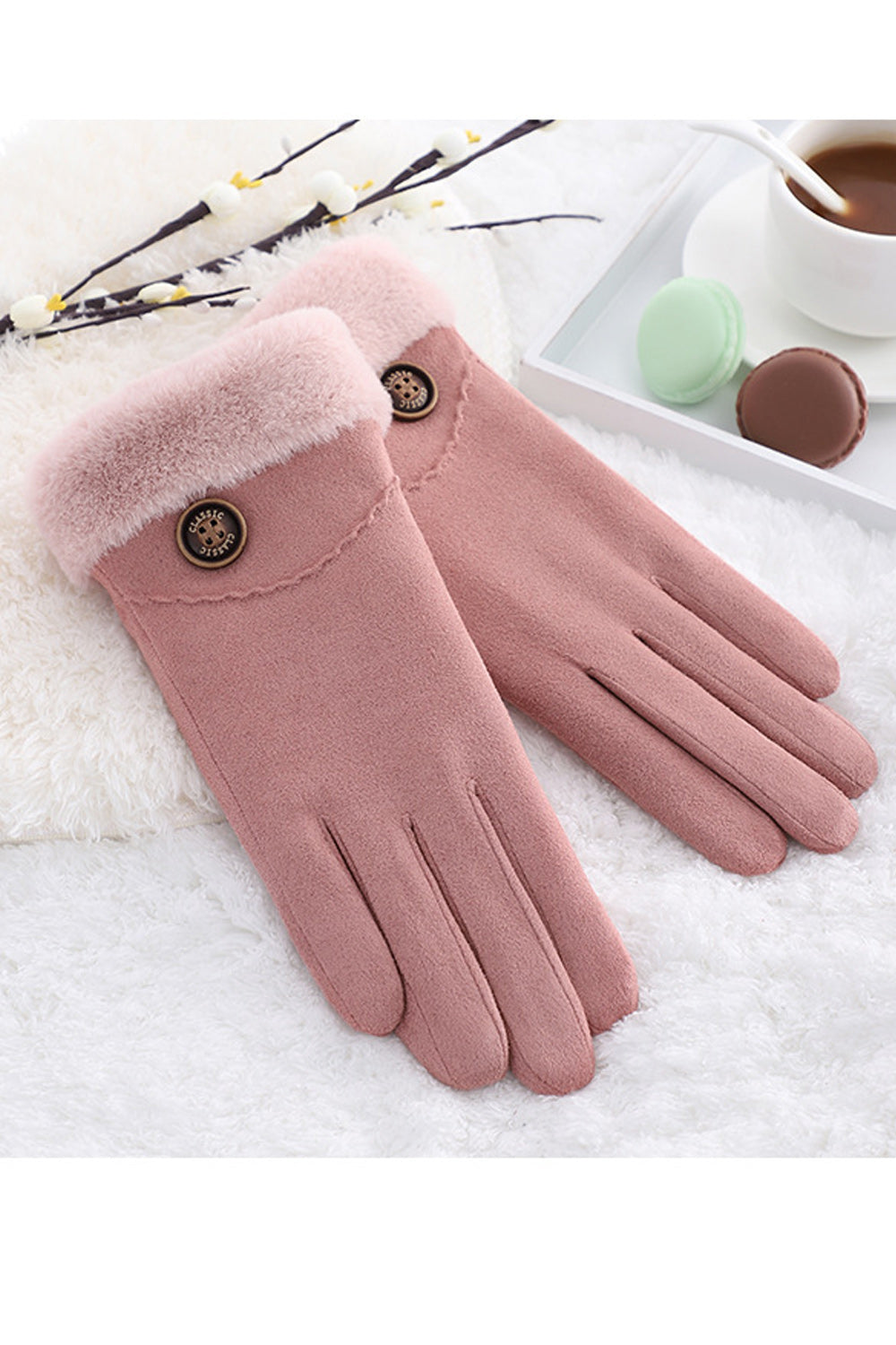 Women Elegant Solid Colored Comfortable Thick Winter Suede Gloves