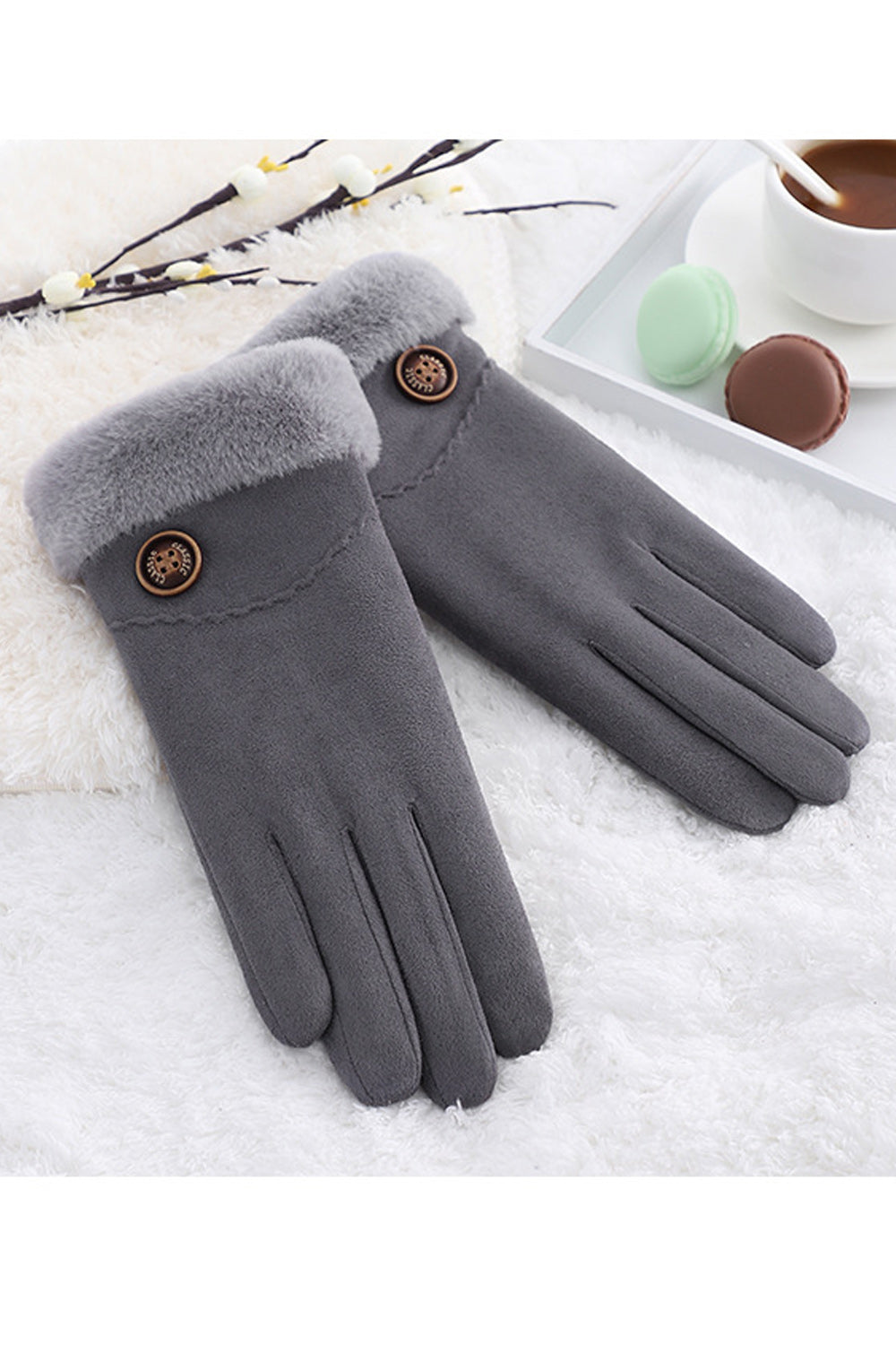 Women Elegant Solid Colored Comfortable Thick Winter Suede Gloves