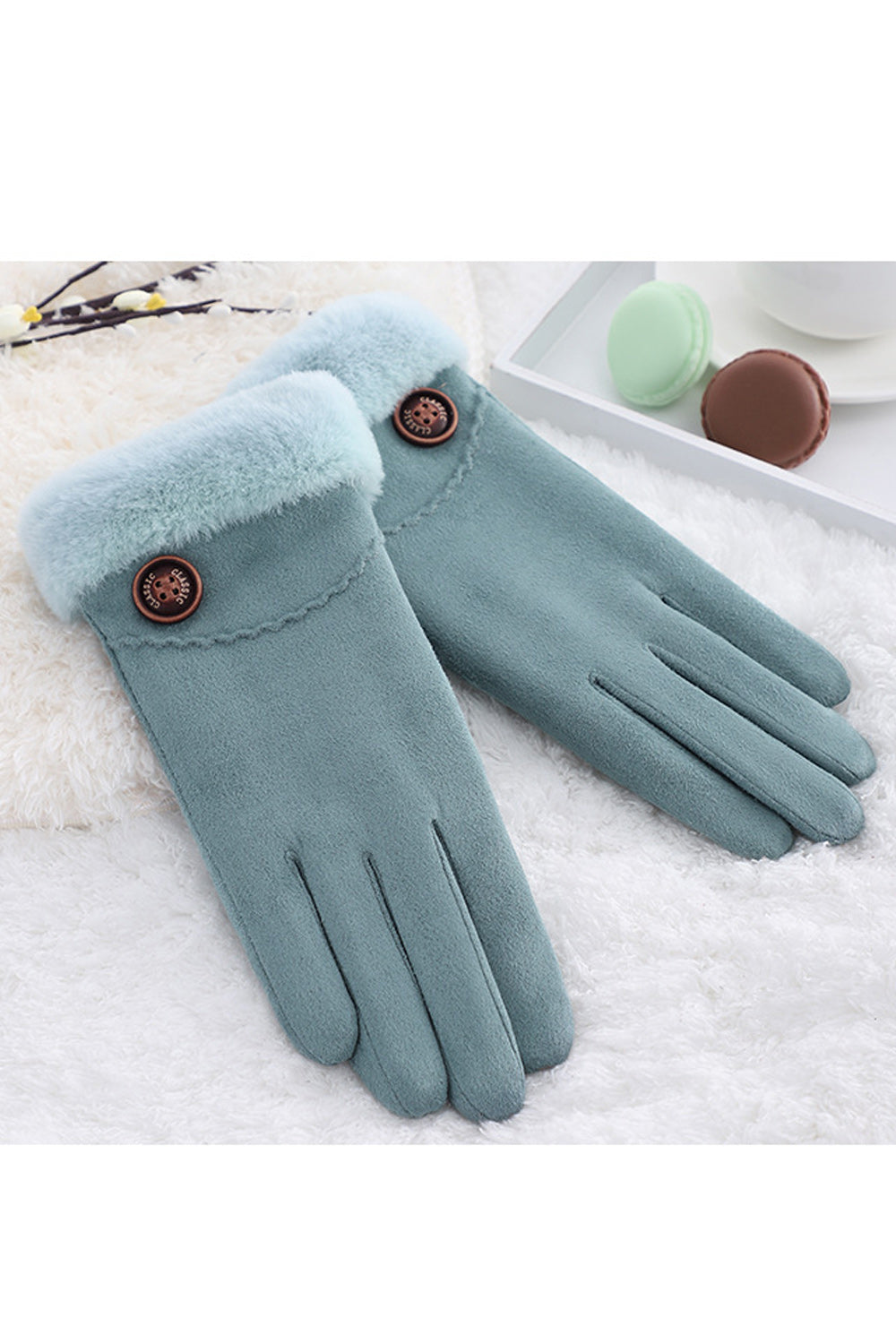 Women Elegant Solid Colored Comfortable Thick Winter Suede Gloves