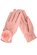 Women Soft Hair Ball Decorated Solid Pattern Cozy PU Leather Gloves