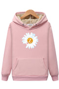 Women Beautiful Flower Printed Ribbed Cuff & Hem Hoodie