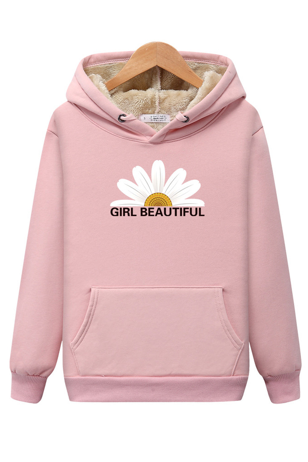 Women Ribbed Cuff Warm Pocket Styling Solid Colored Hoodie