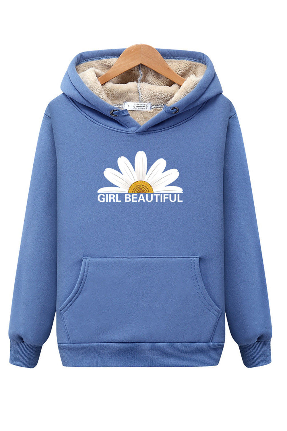 Women Ribbed Cuff Warm Pocket Styling Solid Colored Hoodie