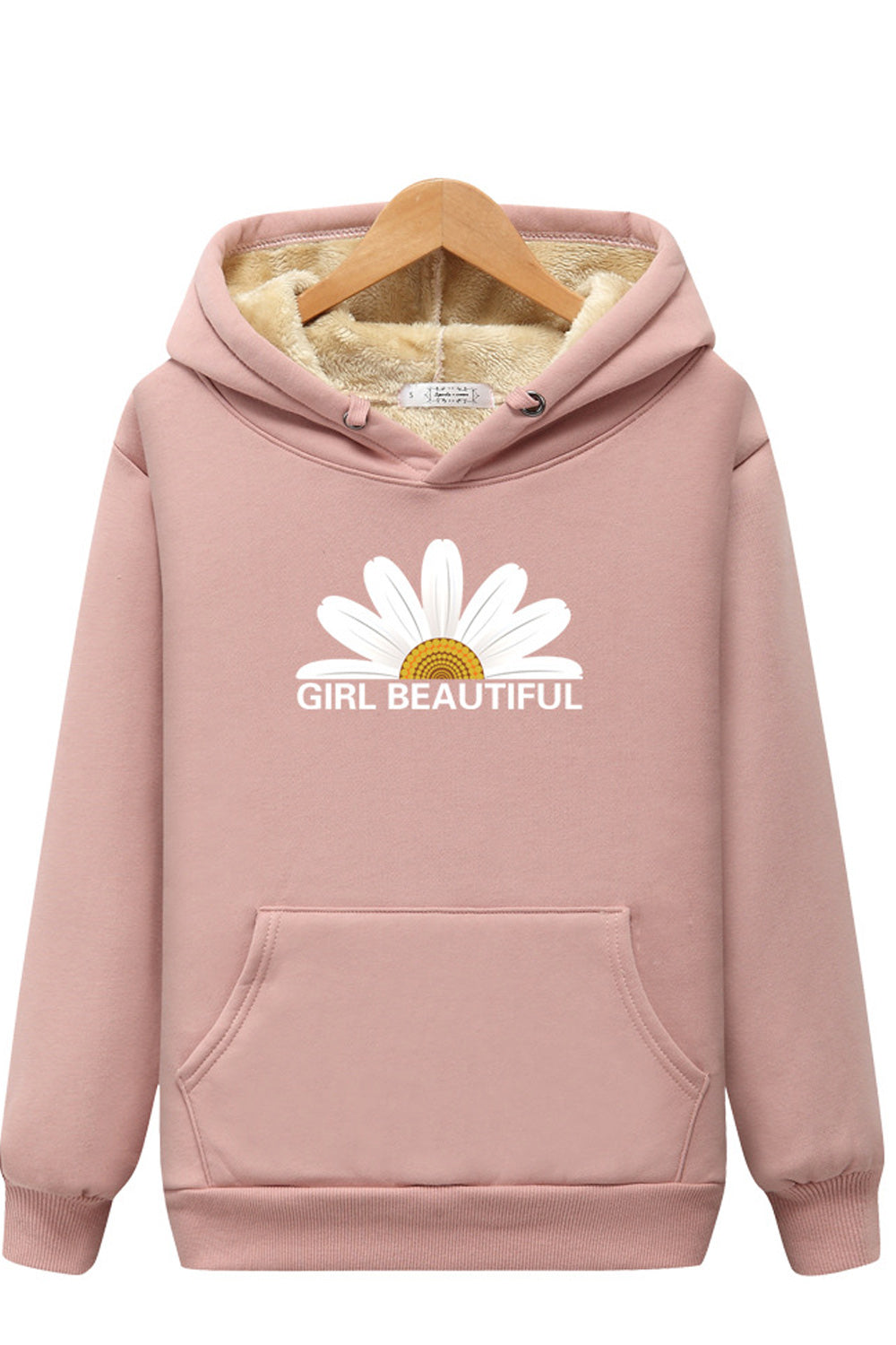 Women Ribbed Cuff Warm Pocket Styling Solid Colored Hoodie
