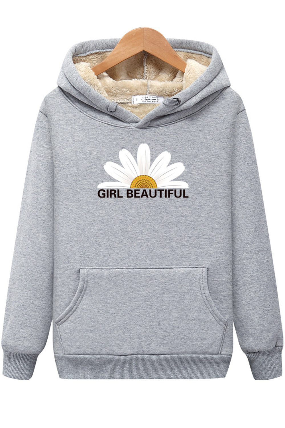 Women Ribbed Cuff Warm Pocket Styling Solid Colored Hoodie