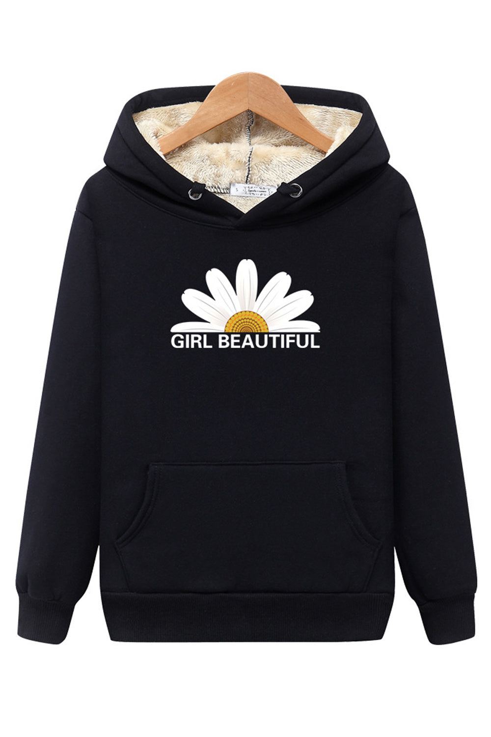 Women Ribbed Cuff Warm Pocket Styling Solid Colored Hoodie