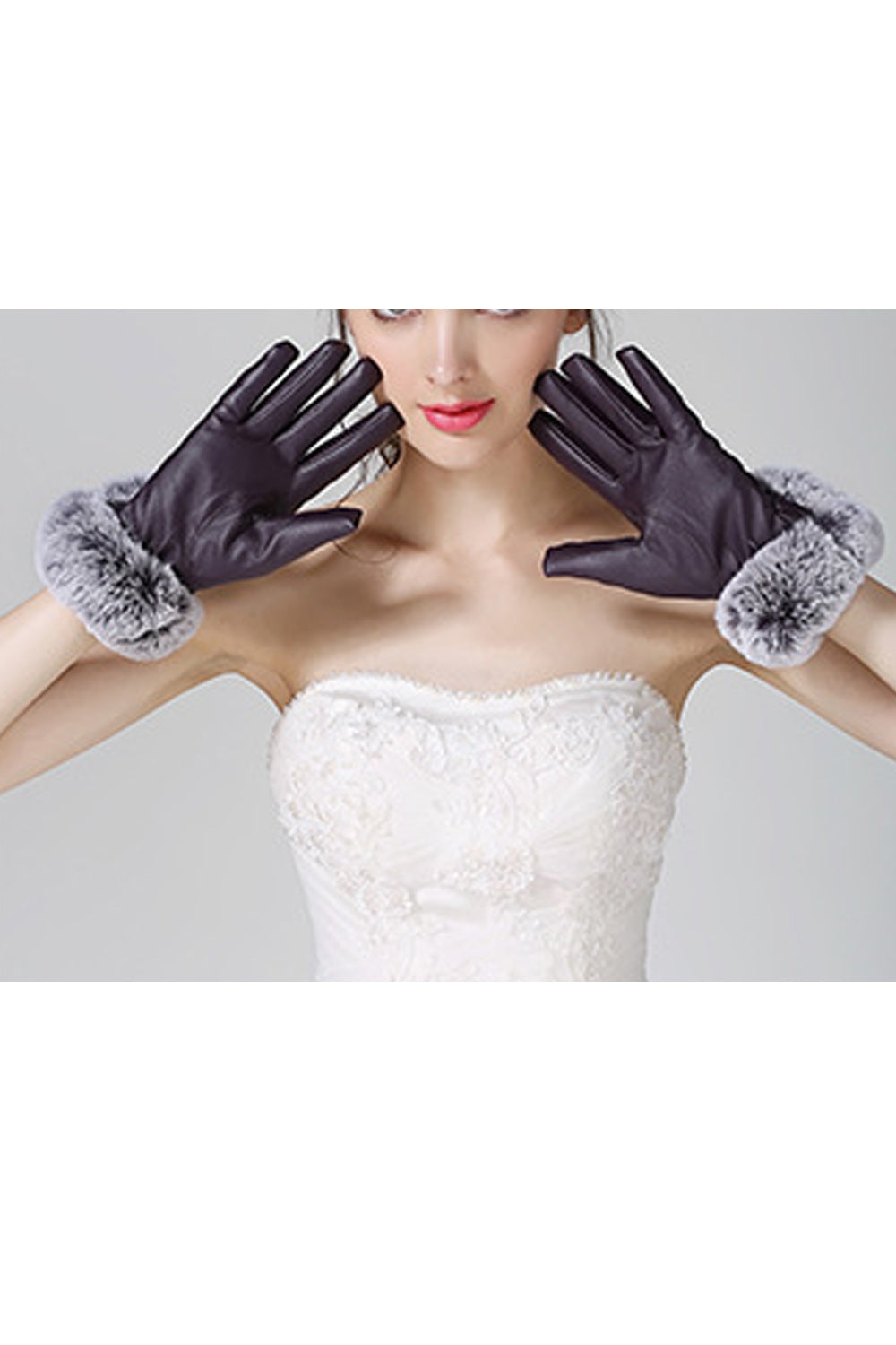 Women Cashmere Thick Winter Casual PU Leather Gloves