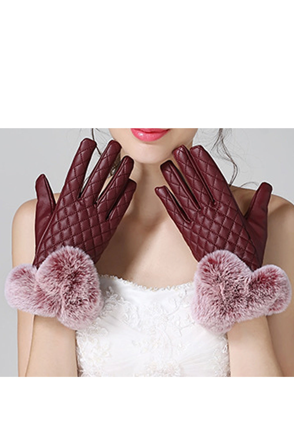 Women Cashmere Thick Winter Casual PU Leather Gloves