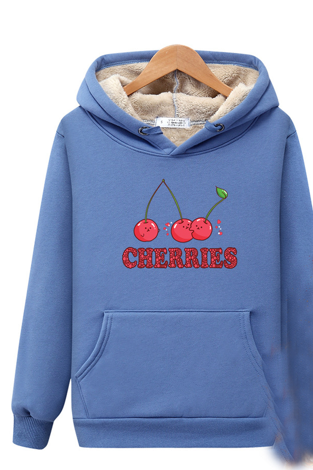 Women Lovely Cherry Printed Warm Ribbed Cuff Hoodie