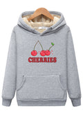 Women Lovely Cherry Printed Warm Ribbed Cuff Hoodie
